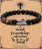 Kreuz Armband für Männer Sohn Bruder Taufe Kommunion Geburtstag Jahrestag Weihnachten Christlich Schwarze Tigerauge Perlen Schmuck