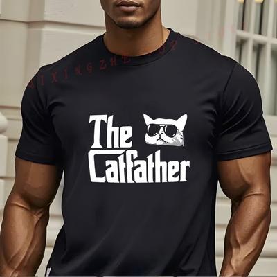 MenS Funny Cat Dad Graphic TShirt With The Catfather Print  Cat Face Design Tee Funny Present For Mens Short Sleeve TShirts