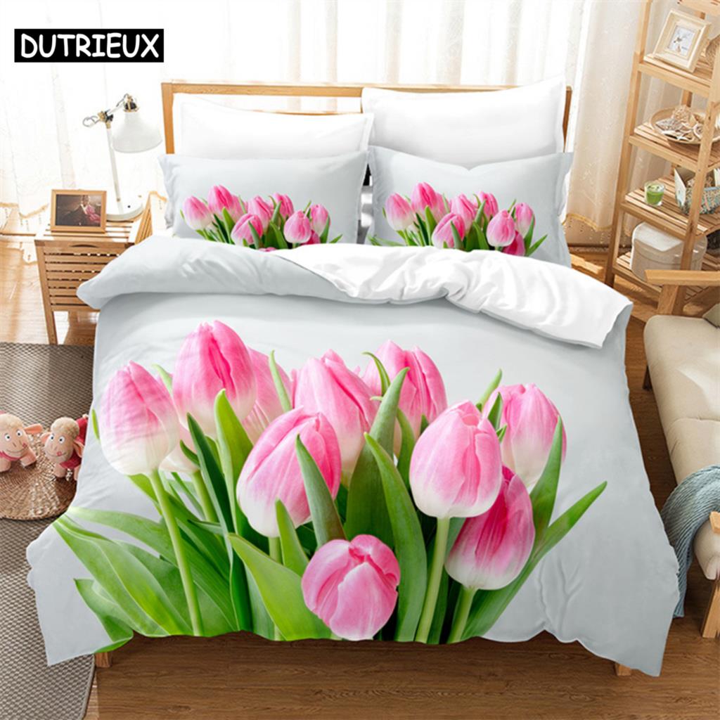 Tulip Duvet Cover Set Double bed 200x200cm 3D Flower Quilt Cover 220x240 King Bedding Sets Twin Size 3PCS 2PCS Single 140x210