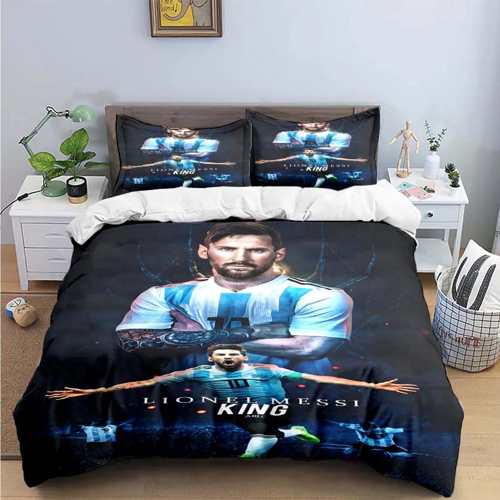 Set de așternuturi de modă cu imprimeu Fotbalist M-Messi R-Ronaldo Huse de pilotă Plapumă Pat Tineri Copii Fete Băieți Cadou de Lux