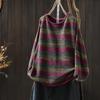 2025 Autumn Women's Striped Color Block Cotton Sweater - Loose Knit Versatile Pullover Base Layer