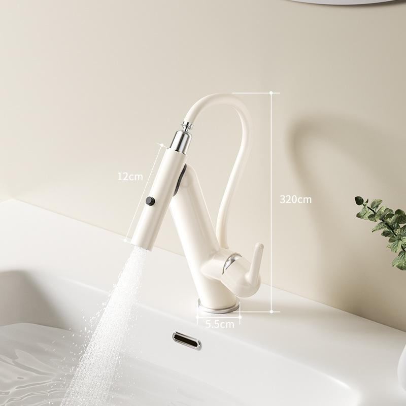Basin Faucet Washbasin Hot Cold Dual Use Deck Mounted Single Handle Copper (White,Brass)