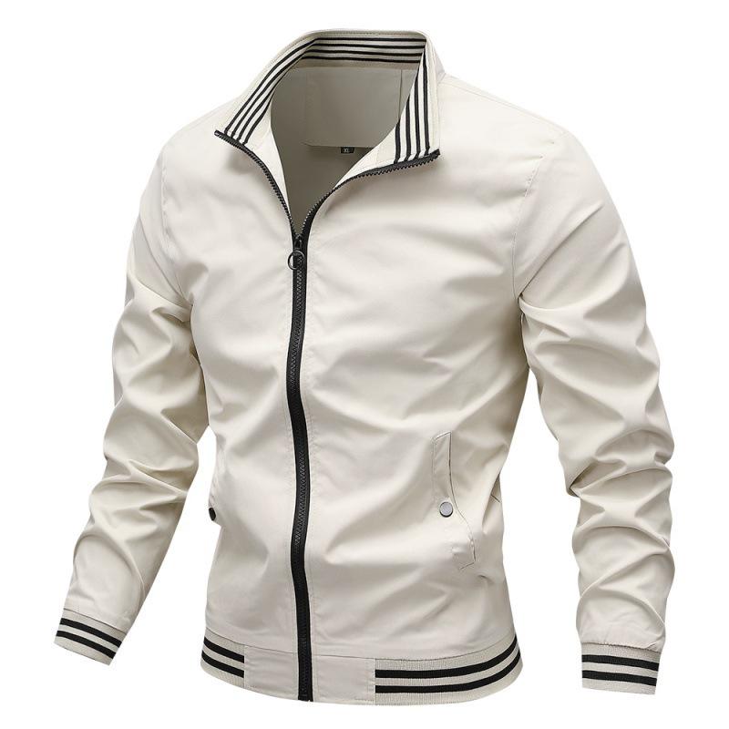 

Men s Stand Collar Casual Sports Jacket - Spring/Autumn Trendy Outerwear 4XL светло-бежевый