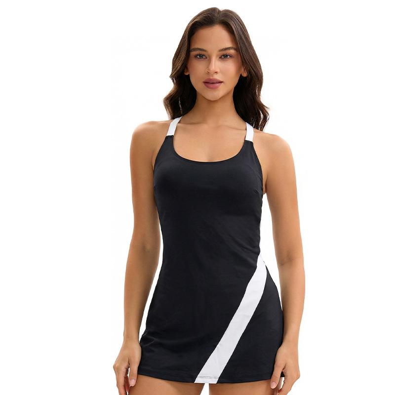 Split two-piece swimsuit skirt type flat angle color matching tight conservative swimsuit S