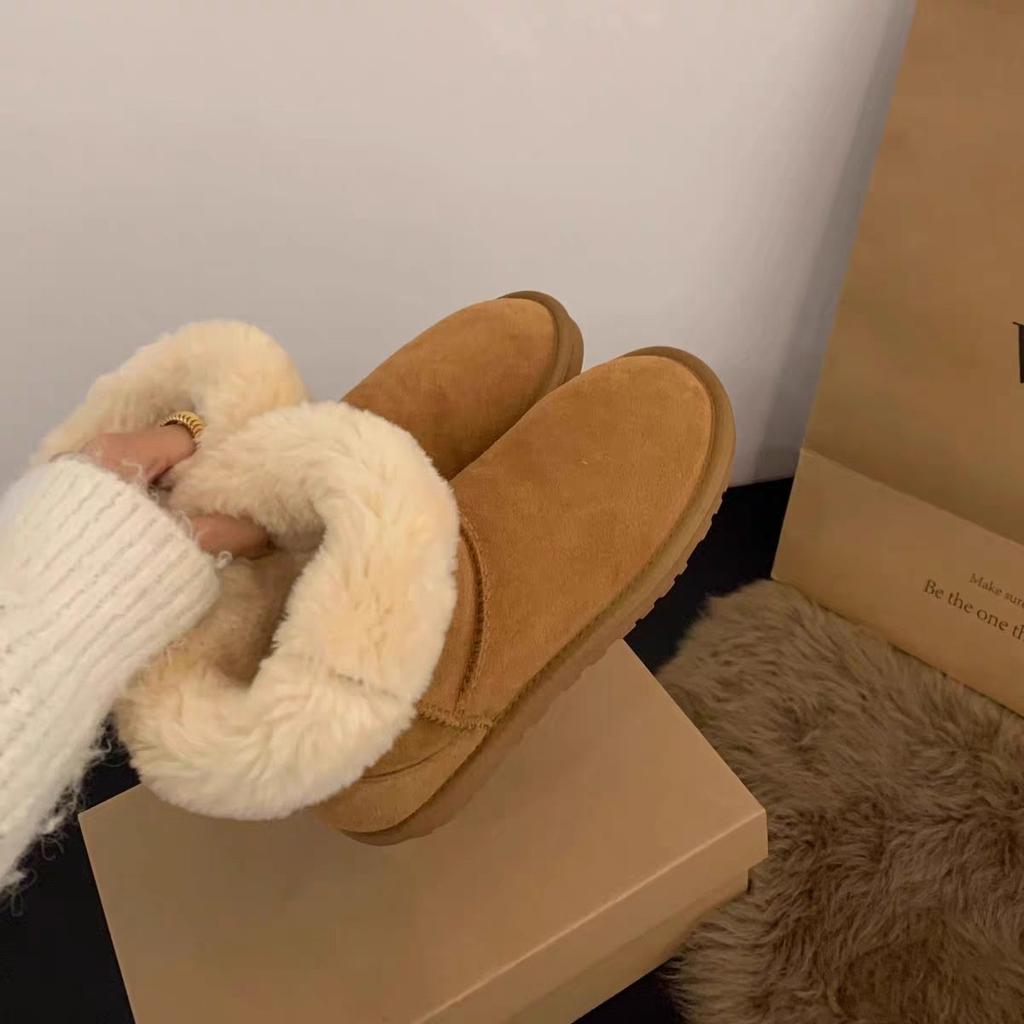 Zwei neue Damen-Winter-Retro-Schneestiefel, gefütterte und verdickte warme Woll-Baumwollschuhe, rutschfeste kurze Stiefel.