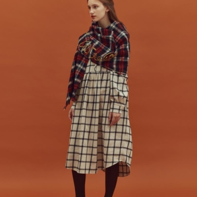 COINONIA [COINONIA CANVAS] Tartan Lettering Scarf_Wine