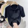 2024 Women's Summer Ice Silk Polo Collar Knit Top - Soft, Sticky, Short Sleeve Design