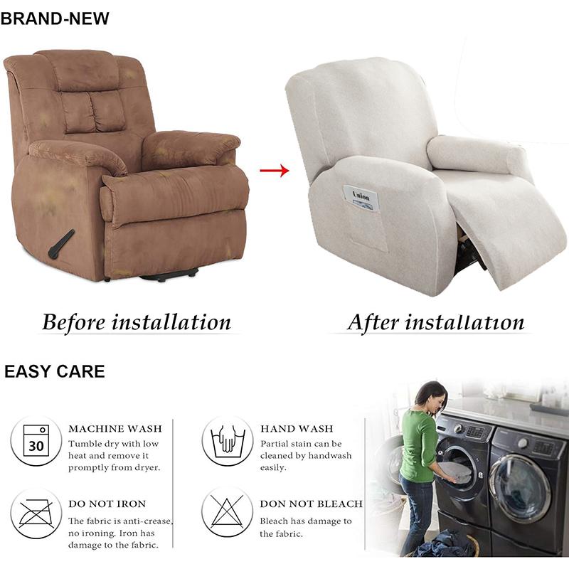 Stretch Recliner Chair Covers 4-Pieces for Reclining Chair Non Slip Recliner Cover Soft Fabric with Elastic Bottom for Kids Pets