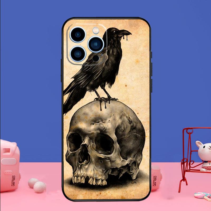 Skull Crow Flower Phone Case For iPhone 17 Air 16 15 14 11 12 13 Pro Max 13 mini 15 16 Plus 16e Bumper Cover