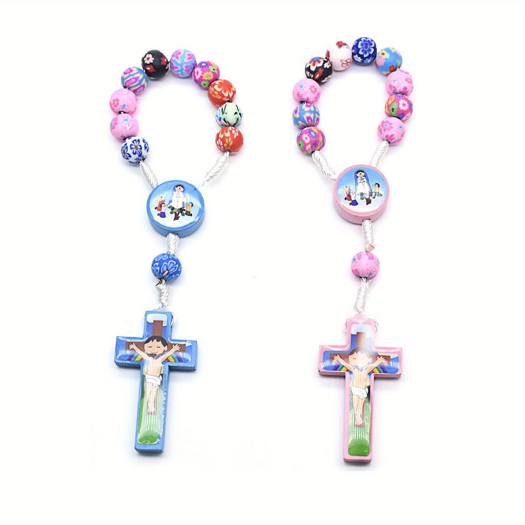 1PC Colorful Ceramic Bead Bracelet - Cartoon Cartoon Cross Bracelet Catholic Holy Christ Cross Prayer Bead