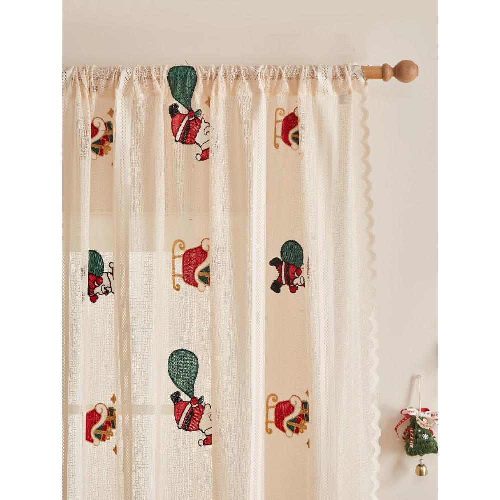 Khaki vyšívané závěsy s motivem Santa Clause, závěsy pro párty a sváteční atmosféru