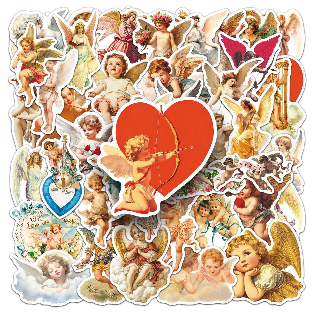 50 Sheets Angel's Rhyme Nordic Cupid Stickers: Waterproof Retro Decorative Stickers for Water Bottles & Phones