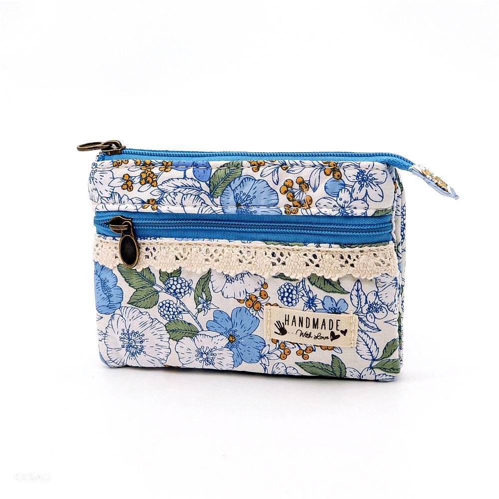 Cotton Coin Purse Portable Female Coin Pouch Canvas Change Bag Double Zipper Floral Card Holder For Women Girls Daily Life