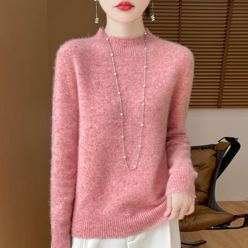 Elegant Advanced Style Seamless Half-High Women's Pullover Sweater in 100% Pure Wool