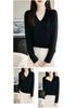 Elegant V-Neck Wool Sweater: Neck-protecting, 16-gauge Fine-spun, Long-sleeve, Versatile Base Layer for Autumn and Winter.