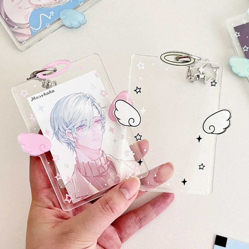 New Acrylic Card Holder Cartoon Kawaii Photos Protective Cover Wings Stars ID Card Card Holder Student