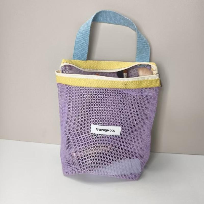 The New Simple Macaron Color Mesh Storage Bag  Large-capacity Drain Wash Bag  Travel Swimming Bag  Beach Bag