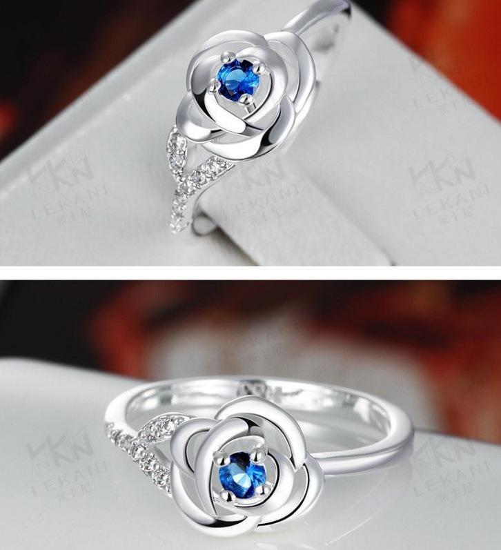 European American Crystal Flower Rose Ring - New Fashion Jewelry Style