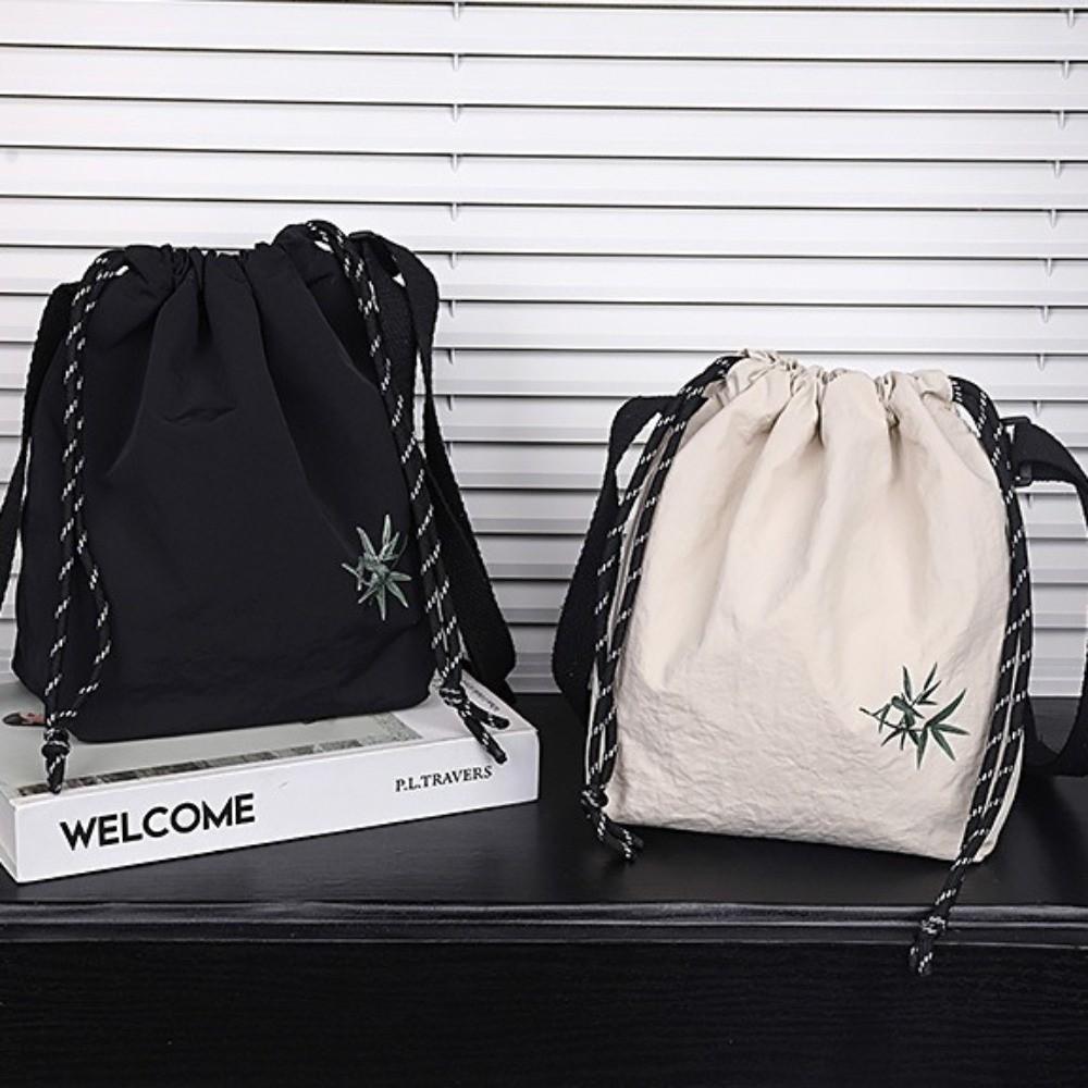 Lightweight Nylon Bucket Bag Large Capacity Crossbody Bag Simple Drawstring Shoulder Bag  Daily