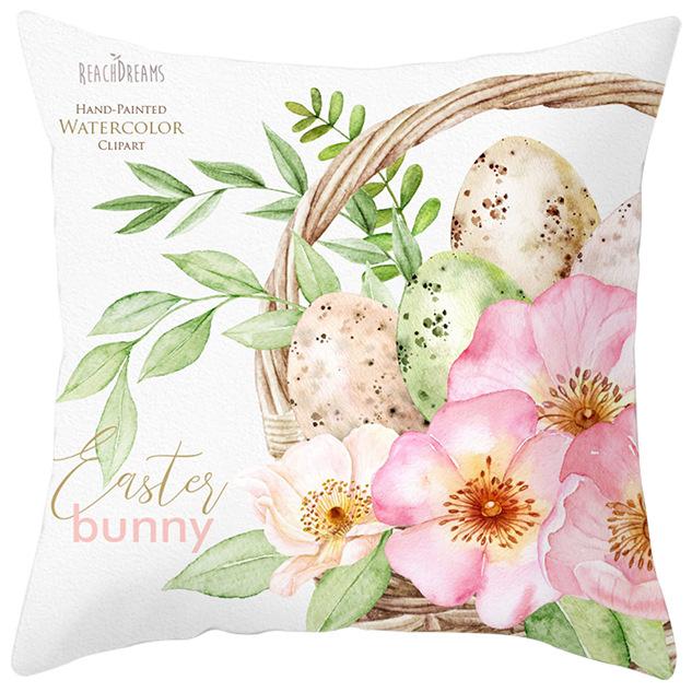 Easter Peach Leather Velvet Pillowcase Spring Painted Rabbit Flowers Digital Printed Home Fabric Pillowcase