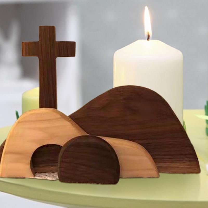 Easter Resurrection Scene Christ Figurine Decoration Wooden Tiered Tray Kit Handcrafted Jesus Nativity Sign For Home Church