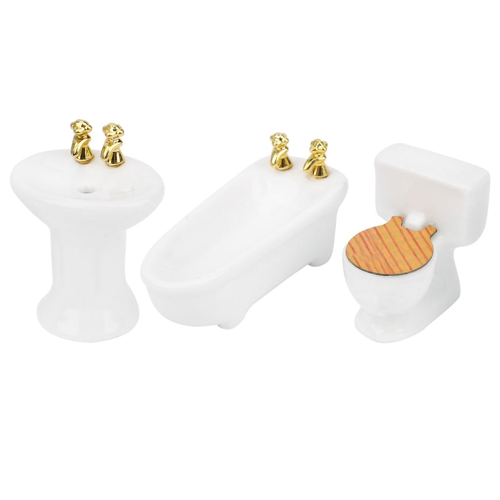 1/24 Dukkehus Miniatyr Baderomssett Simulasjon Keramisk Badekar Toalett Vask SettHvit