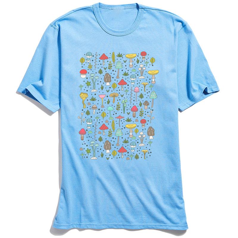 Casual Unisex T Shirt Mushrooms Spring Tshirt 2024 Cartoon Printed Male Clothing 100 Cotton Fabric Black Tops Tees Tshirt