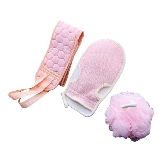3Pcs/Set Bath Towel Exfoliating Set with Back Scrub Towel Gloves Deep Skin Cleansing Massage Bath Accessories