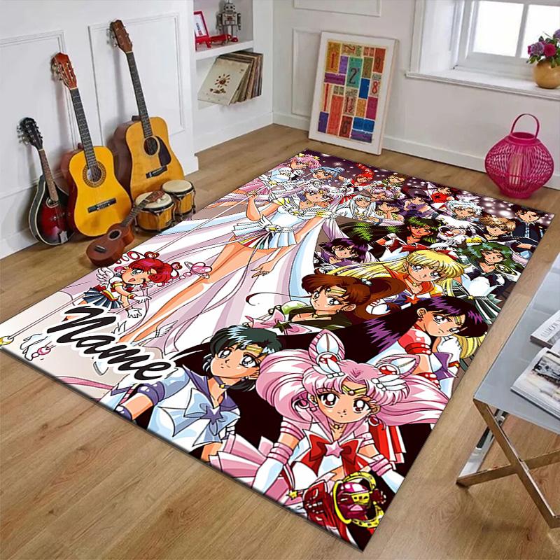 Custom Sailor Moon Mat Personalized Name, Polyester Washable Indoor Entryway Rug, Gift for Christmas, Easter, Thanksgiving Day