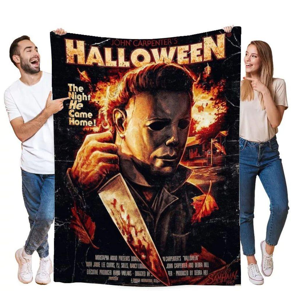 Halloween Michael Myers Throw Blanket - Cozy Plush Fleece Blanket Featuring Iconic Horror Movie Design with Michael Myers and Ki