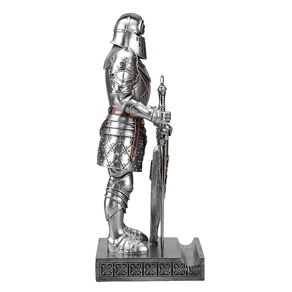 HDMbigmi King's Guard Ornament, Knight Statue, Desk Accessory, Pen Holder, Pen Stand, Paperweight for Office or Home (Silver)