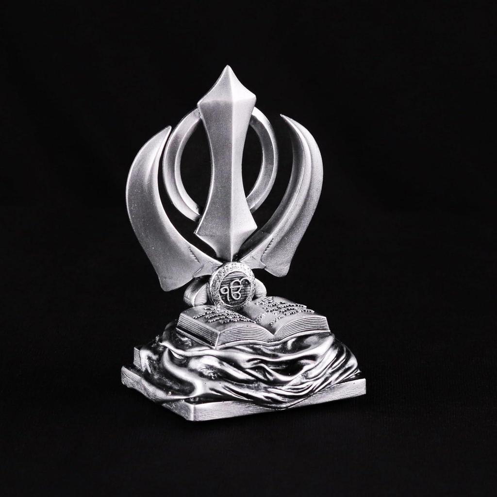 Khanda Sahib Idol Sikhisches religiöses Symbol Khanda Sahib Statue für Armaturenbrett Idol für Pooja Bürotisch Ausstellungsstück Geschenkartikel