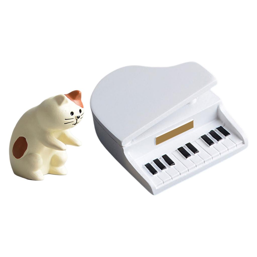 Miniaturowe Koty Pianista Rzeźby Ozdoby Zestaw Figurki Kotów i Fortepianu do Dekoracji Salonu i Biura na Biurko