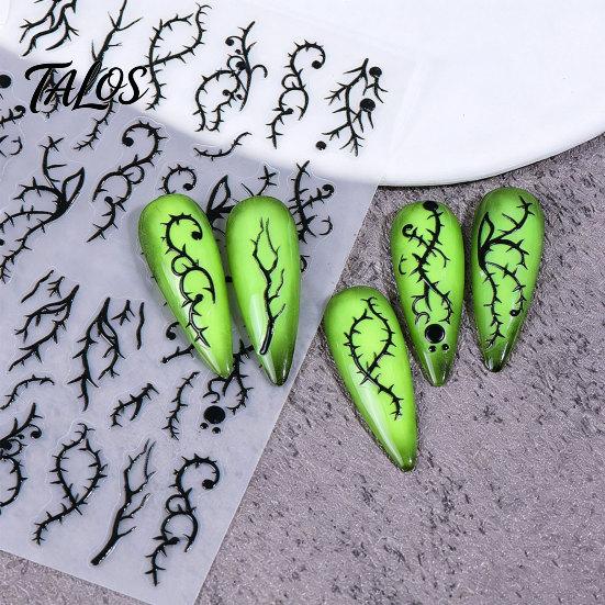 Waterproof Nail Art Supplies Women Stickers for Halloween, Spooky Ghost Pumpkin Spider Web Bat Halloween Theme Decals Thorns Manicure Decal,