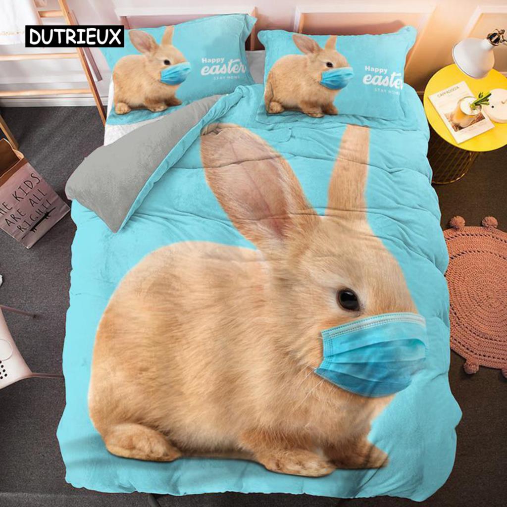 Ostern-Bettbezug-Set, Mikrofaser, buntes Eier-Bettwäsche-Set für Jungen und Mädchen, Oster-Thema, bequemer Queen-King-Size-Bettbezug