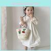 Stylish Unisex Kids Woven Bucket Bag In White Lace With Playful Cherry Print