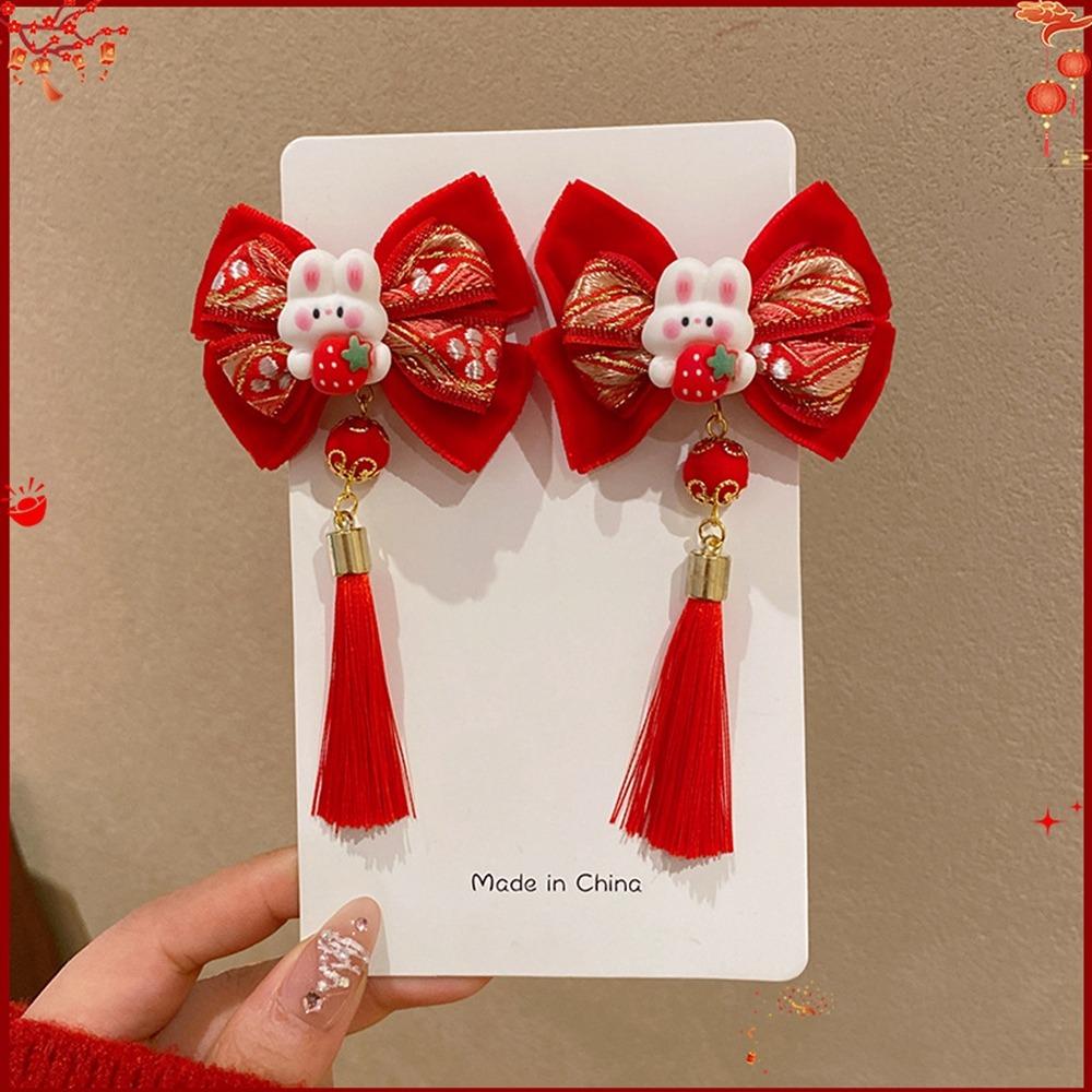 Plush Children Red Bow Hairpin Cat Ears Hanfu Hair Sticks All-match Ancient Style Hairpin  Girls