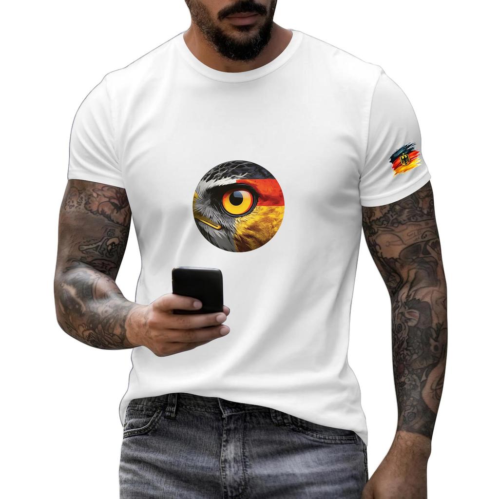 Men's Short Sleeve Crew Neck T-Shirt with Eagle Eye Graphic and Sleeve Print for Casual Wear Soft Fabric Comfortable Fit