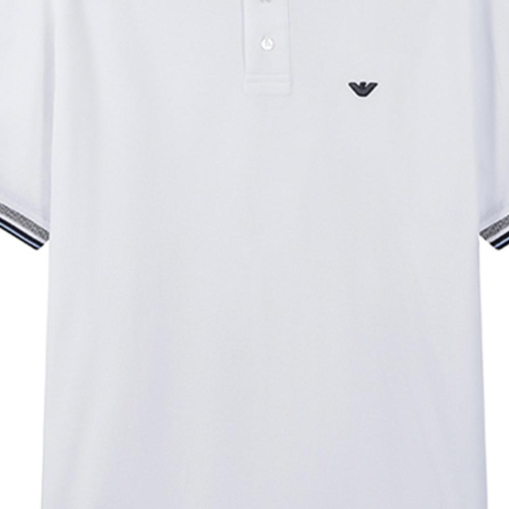 Emporio Armani SS23 Logo Embroidered Striped Trim Short Sleeve Polo Shirt Men tops White 3R1FC0-1JTKZ-0100