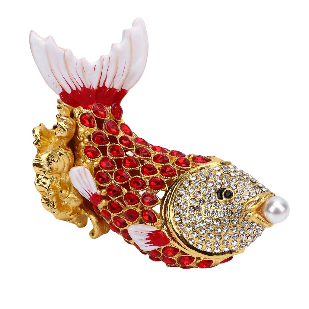 Fish Trinket Box Zinc Alloy Rhinestone Decorative Multifunctional Fish Shape Earrings Jewelry Organizer