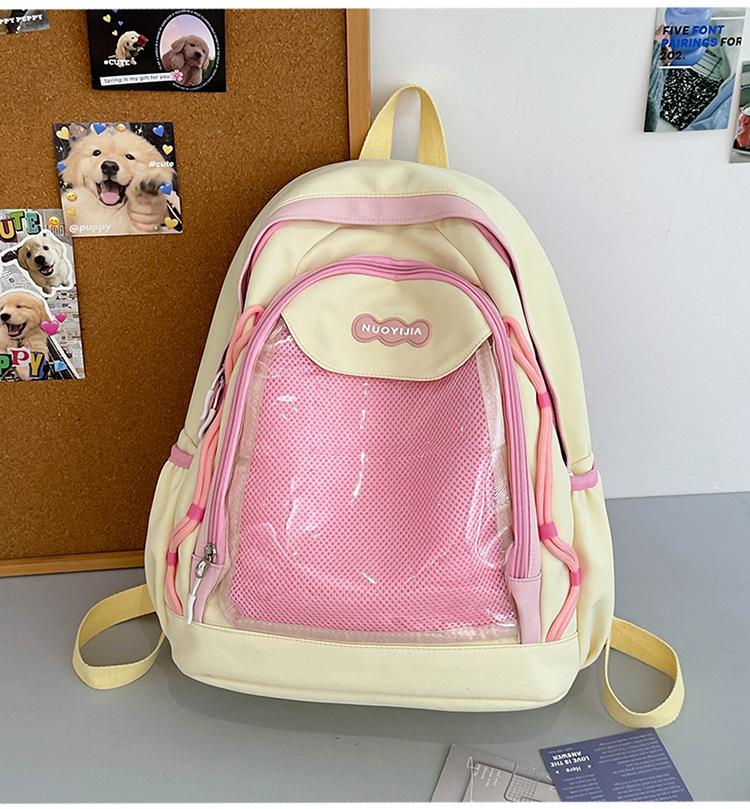 School Bag, High-value Japanese Color-block Transparent Pain Bag, Sweet Versatile Backpack for Middle School Students, Cute Children's Spring Outing