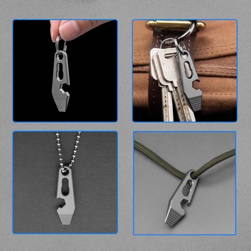 Titanium Alloy Crowbar Multifunction Hexagon Wrench Bottle Opener Portable Keychain EDC Outdoor Survival Tools with Necklace