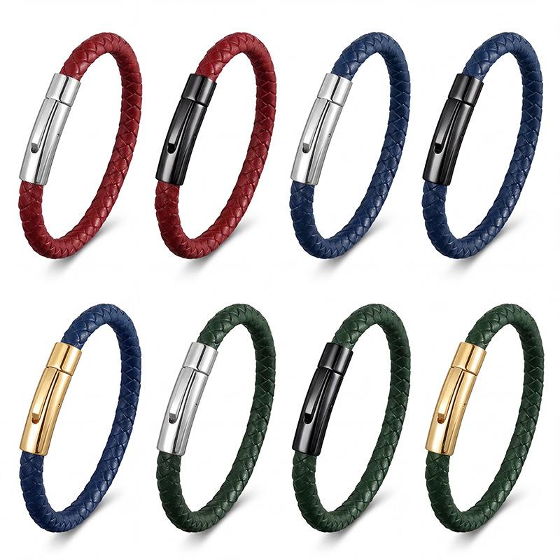 European and American Leather Bracelet Stainless Steel Snap Button Men's Woven Leather Bracelet