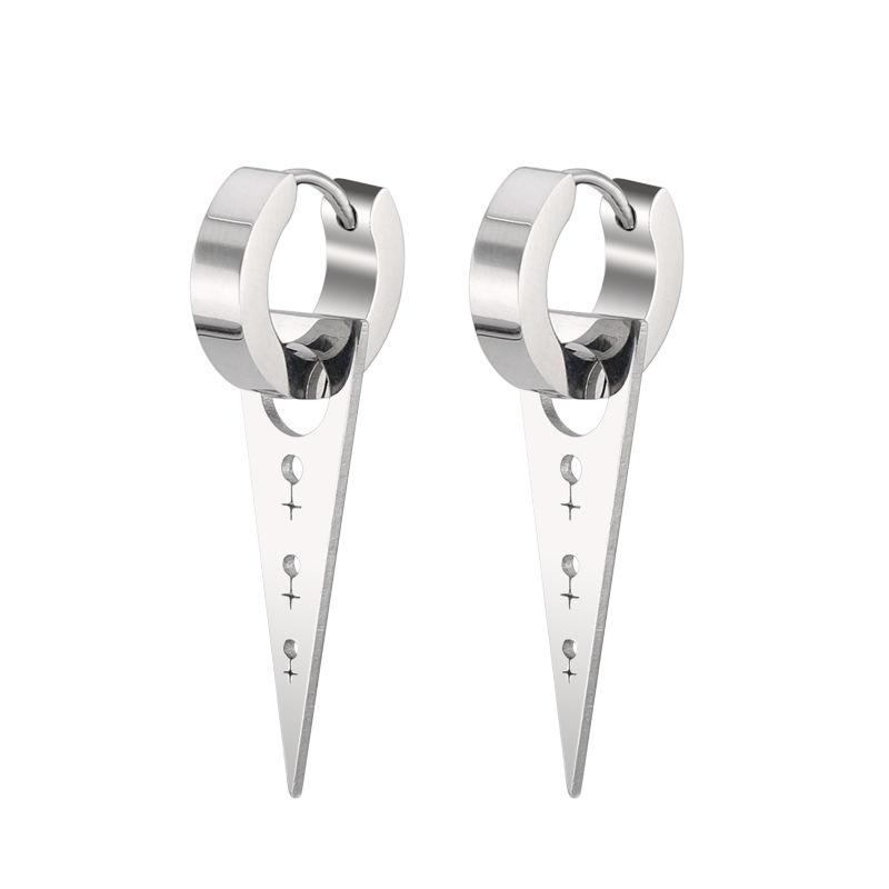 1Pair Silver/Black Titanium Steel Piercing Earring Triangle Geometric Korea Punk Jewelry Men's and Women's Jewelry