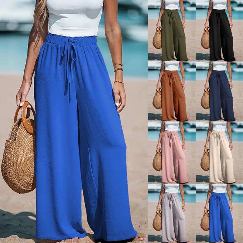 Pantalon décontracté et tendance pour femme, à jambes larges, ample, avec cordon de serrage, confortable, pour les quatre saisons