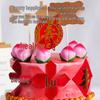Creative Red Folding Fan Cake Topper for Grandpa and Grandma's Birthday Celebration