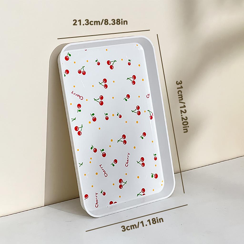 Cherry Pattern Plastic Food Serving Tray Stackable Fruit Dessert Tray Tea Tray Multi-functional Storage Tray For Home Kitchen