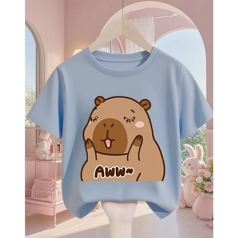 Cute Kawaii Capybara Crew Neck T Shirt Summer 3-14Y Boys Girls Fashion Street Hot Cartoon Casual Children