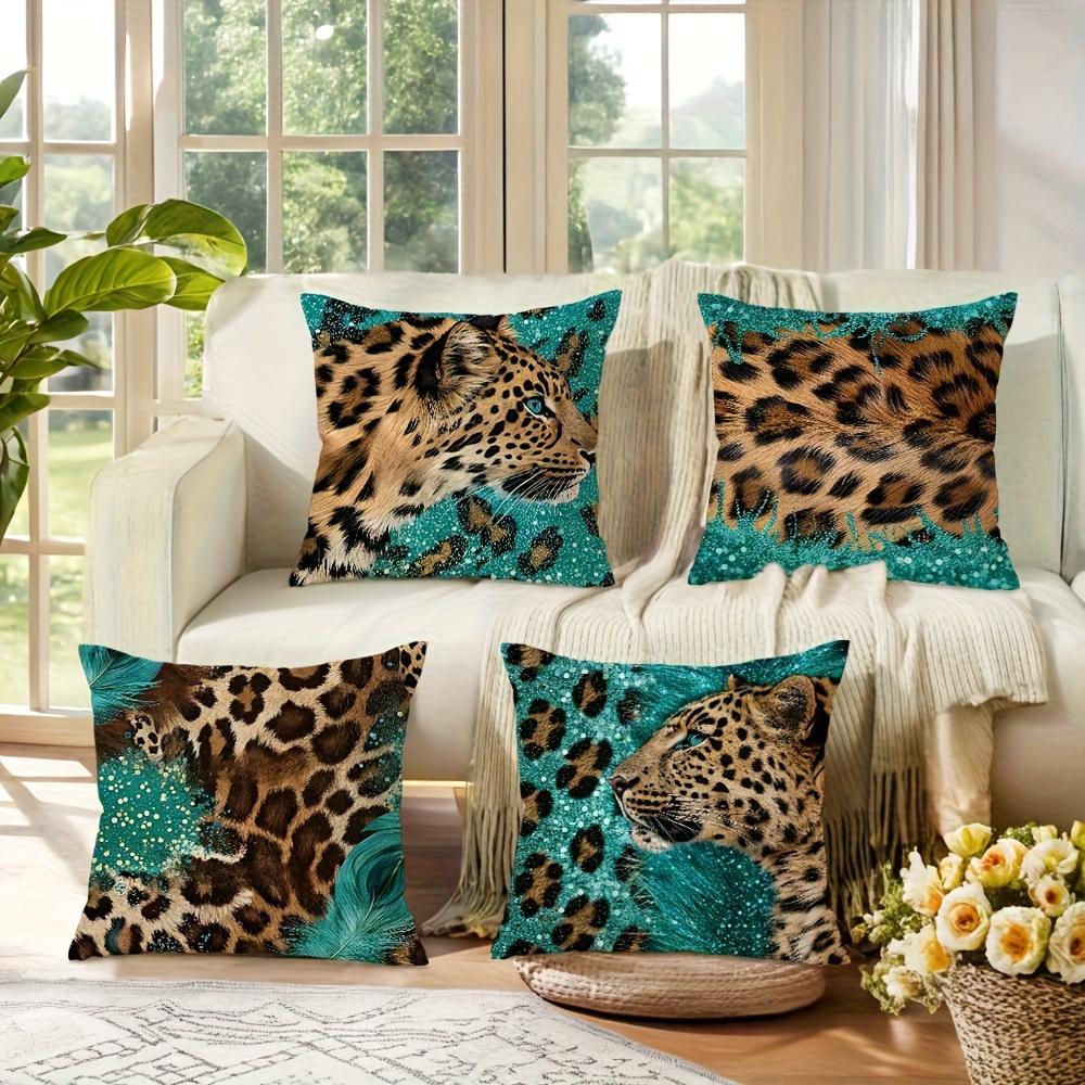 1/4 Stück Wildes Leopardenmuster Kissenbezüge Türkis Braun Safari Tier Dekorative Kissenbezüge für Zuhause Sofa Couch Kissenhülle