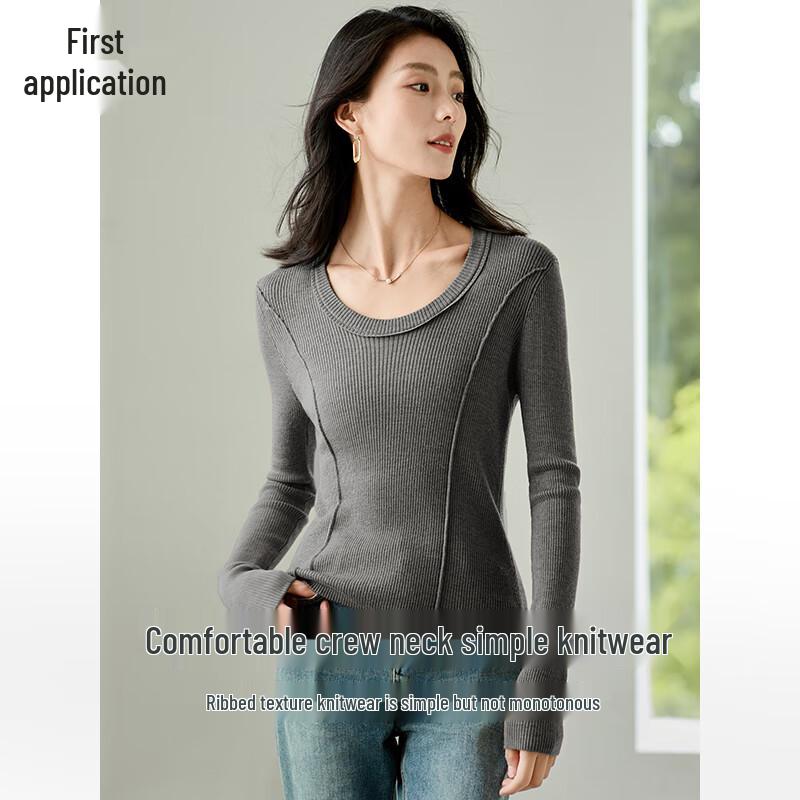 Women's Versatile Round Neck Wool Blend Knit Top